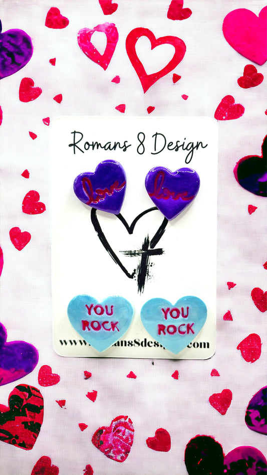 Love Heart Studs and Large Heart Candy Studs Bundle